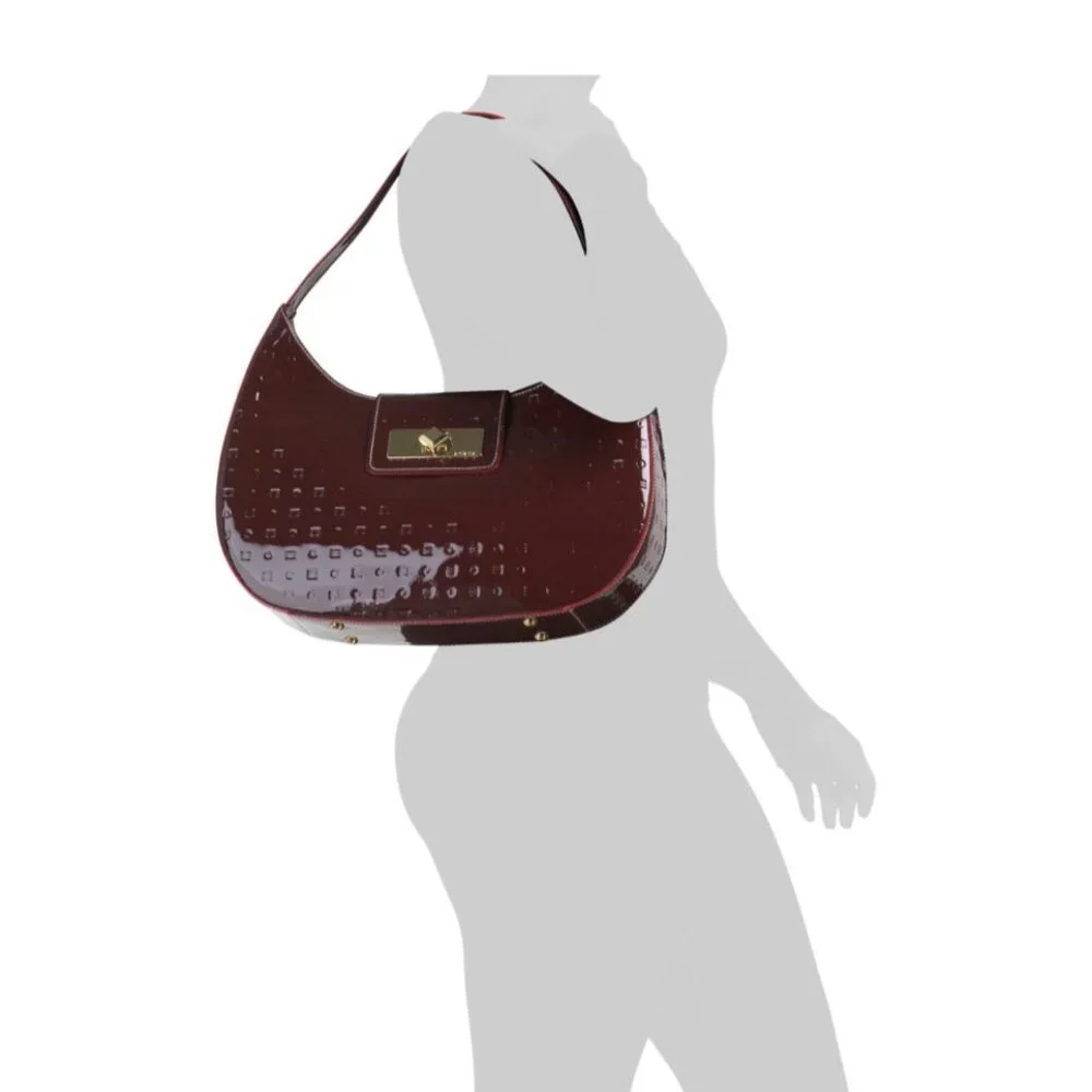 ARCADIA  PATENT LEATHER SHOULDER HOBO HANDBAG RED MADE in ITALY